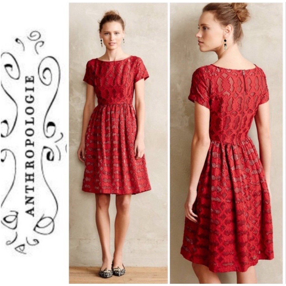 Antropologie Moulinette Soeurs Rubied Lace Rouge Red Dress Knee Length Size 0